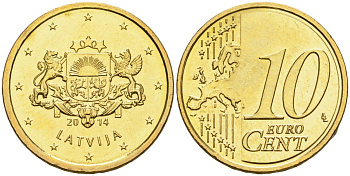 Латвия 10 евроцентов 2014 KM 153 нордик UNC 4364-1617