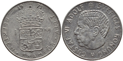 Швеция 1 крона 1973 Густав VI Адольф (1950-1973) KM 826а медь плакированная медно-никелем 4395-155