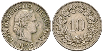 Швейцария 10 раппенов 1929 B KM 27 медно-никель     4576-939