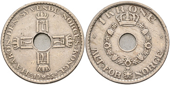 Норвегия 1 крона 1925 Хокон VII (1905-1957) KM 385 медно-никель    4595-1017