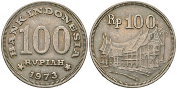 Индонезия 100 рупий 1973 хижина минангкабау KM 36 медно-никель 4619-625