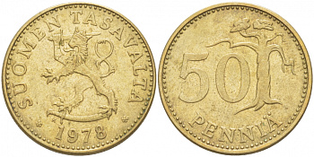 ФИНЛЯНДИЯ 50 ПЕННИ 1978 K KM 48 алюминиевая бронза 212-1112