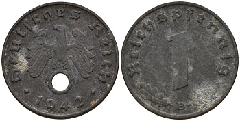 Германия 1 рейхспфенниг 1942 B KM 97, J. 369 цинк 4154-931