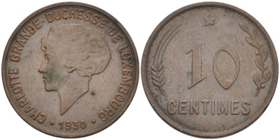 Люксембург 10 сантимов 1930 великая герцогиная Шарлотта (1919-1964) KM 41 бронза 4566-625