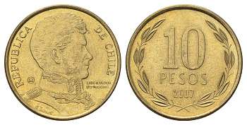 Чили 10 песо 2007 KM 228 никель латунь UNC 4689-266
