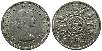 Великобритания 2 шиллинга (флорин) 1965 Елизавета II (1952-2022) KM 906, Spink 4146 медно-никель 4382-516