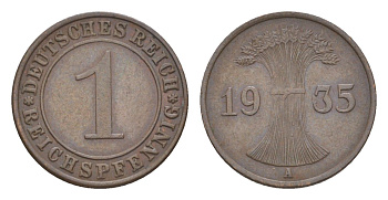 Германия 1 рейхспфенниг 1935 A KM 37, J. 313 бронза 4644-1051
