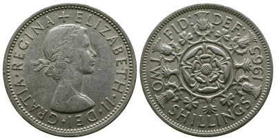 Великобритания 2 шиллинга (флорин) 1965 Елизавета II (1952-2022) KM 906, Spink 4146 медно-никель 4382-516