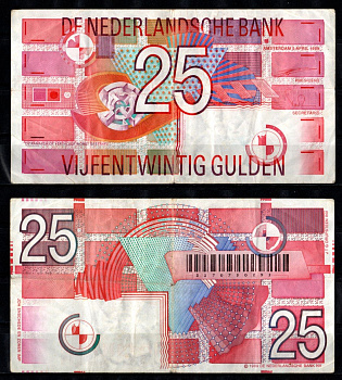 Нидерланды 25 гульденов 1989 Pick 100 бумага 8592-2-1-2