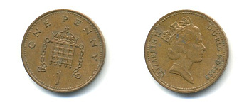 Великобритания 1 пенни 1988 Елизавета II (1952-2022) KM 935, Spink 4381 (B3) бронза 59-1643
