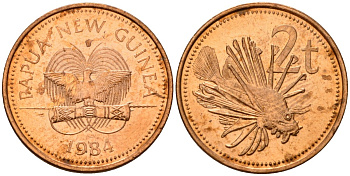 Папуа-Новая Гвинея 2 тойя 1984 Елизавета II (1953-) KM 2 бронза 4573-514