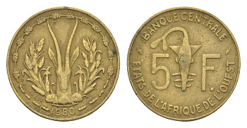 Западная Африка (BCEAO) 5 франков 1980 KM 2a медь алюминий никель 4640-963