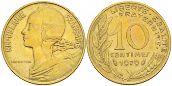 ФРАНЦИЯ 10 САНТИМОВ 1979 ТИП MARIANNE KM 929 медь алюминий никель 110-123