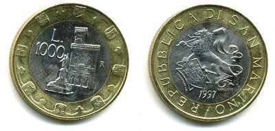 САН-МАРИНО 1000 ЛИР 1997 МИЛЛЕНИУМ биметалл 57-526