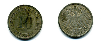 ГЕРМАНИЯ 10 ПФЕННИГОВ 1900 G KM 12, J. 13 медно-никель 56-421