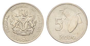Нигерия 5 кобо 1974 KM 9.1 медно-никель UNC 4702-764