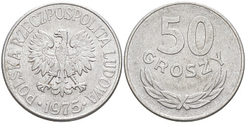 ПОЛЬША 50 ГРОШЕЙ 1975 КРЕМНИЦА KM 48.1 алюминий XF 190-447
