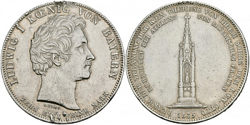 Бавария 1 талер 1835 монумент матери короля Отто I AKS 134, Dav. 575, Kahnt 94, Thun 67 с подвески серебро 00-805-62
