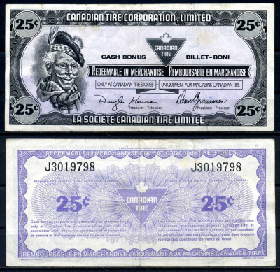 Канада купон на 25 центов 1989 Canadian Tire бумага 2195-22-2-1