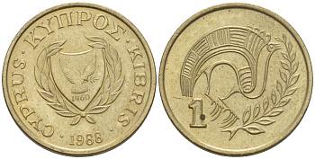 КИПР 1 ЦЕНТ 1988 KM 53.2 никель латунь 66-455
