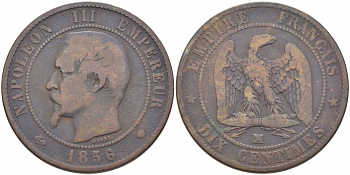 ФРАНЦИЯ 10 САНТИМОВ 1856 MA, НАПОЛЕОН III (1852-1870) KM 771.6, LA FRANC 133.37 бронза 114-1226