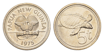 Папуа Новая Гвинея 5 тойя 1975 KM 3 медно-никель UNC 96-818