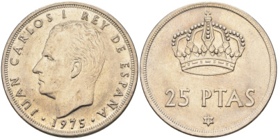 Испания 25 песет 1975 (77) Хуан Карлос I (1975-2014) KM 808 медно-никель UNC 4583-1115