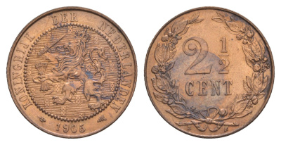 Нидерланды 2 1/2 цента 1905 Вильгельмина (1890-1948) KM 134 бронза aUNC 4657-853