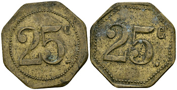 Франция 25 сантимов XIX-XX век ресторанный жетон латунь 4166-613