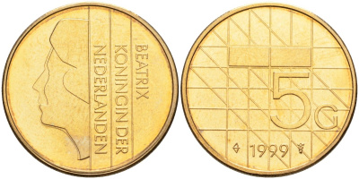 Нидерланды 5 гульденов 1999 Беатрикс (1980-2013) KM 210 никель плакированный бронзой 4116-215