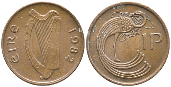 ИРЛАНДИЯ 1 ПЕННИ 1982 ПТИЧКА KM 20 бронза 34-356