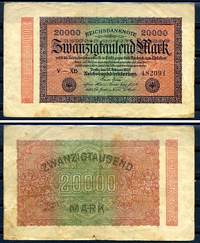 Германия 20000 марок 1923 20 февраля 1923, водяной знак L Pick 85 a бумага 8564-38-3-1