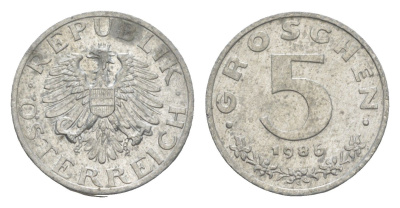 Австрия 5 грошей 1986 KM 2875 цинк BU 4567-1122