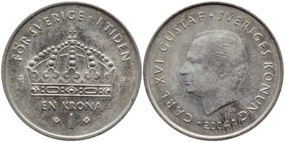Швеция 1 крона 2004 Карл XVI Густав (1973- ) KM 894 медно-никель 177-251