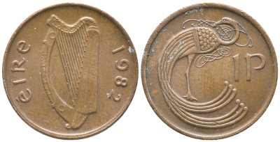 ИРЛАНДИЯ 1 ПЕННИ 1982 ПТИЧКА KM 20 бронза 34-356