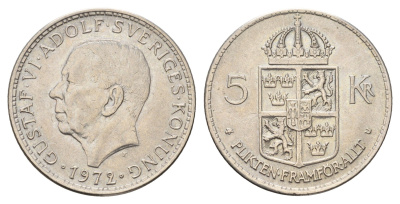 Швеция 5 крон 1972 U, Густав VI Адольф (1950-1973) KM 846 медь плакированная медно-никелем 183-324