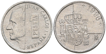 Испания 1 песета 1996 M, Хуан Карлос I (1975-2014) KM 832 алюминий 4602-1163