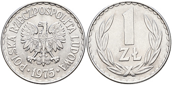 Польша 1 злотый 1975 MW KM 49.1 алюминий  UNC  4161-156
