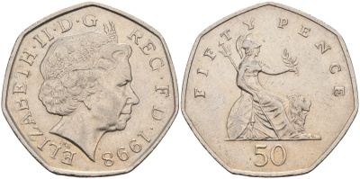 Великобритания 50 пенсов 1998 Елизавета II (1952-2022) KM 991, Spink 4610 (H8) медно-никель 4683-733
