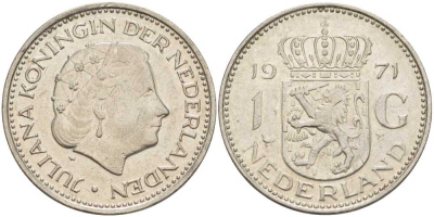 Нидерланды 1 гульден 1971 Юлиана (1948-1980) KM 184a никель 212-823