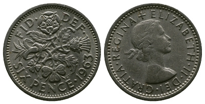 Великобритания 6 пенсов 1963 Елизавета II (1952-2022) KM 903, Spink 4149 медно-никель 4381-766