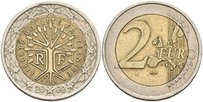 Франция 2 евро 2000 KM 1289 биметалл 4364-1455