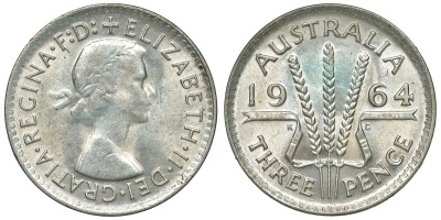 Австралия 3 пенса 1964 Елизавета II (1952-2022) KM 57 серебро 71-1016