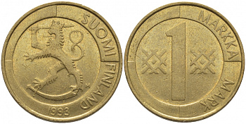 ФИНЛЯНДИЯ 1 МАРКА 1993 M KM 76 алюминиевая бронза 113-1153