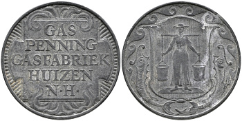 НИДЕРЛАНДЫ ЖЕТОН ND ХЁЙЗЕН ГАЗ ПФЕННИГ, ГАЗОВАЯ ФАБРИКА HUIZEN N.H., ДИАМЕТР 23,5 ММ. цинк 65-1055