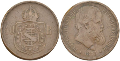 БРАЗИЛИЯ 40 РЕЙС 1873 ПЕДРО II (1831-1889) KM 479 бронза 4517-1142