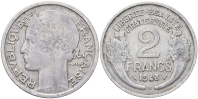 Франция 2 франка 1948 KM 886a.1, Le Franc 269 алюминий 4159-955
