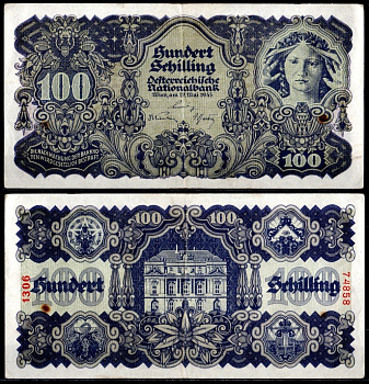 Австрия 100 шиллингов 1945 Pick 118 бумага 7457-22-3-2
