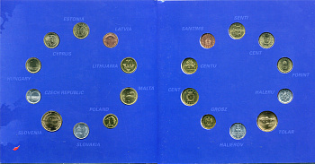 Европа набор из 10 монет разных государств ND страны - кандидаты в Евросоюз, в буклете    UNC  1-6-1-15