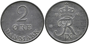 ДАНИЯ 2 ЭРЕ 1948 N; S, ФРЕДЕРИК IX (1947-1972) KM 840.1 цинк 28-1041